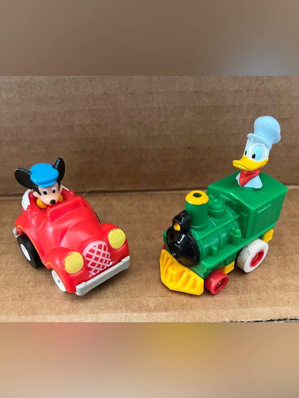 1988 Disney Mickey Mouse Red Toy Car & Donald Duck Green Train